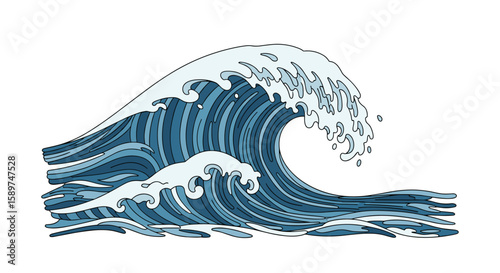 Majestic ocean waves crashing with white foam and deep blue waters in a dynamic display of nature's power