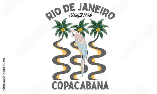 Palm tree artwork. Tropical paradise. Tropical vibes t shirt artwork. Amazing brasil. Copacabana beach art. Rio de janeiro. Summer vibes artwork. Wave palm tree with macaw artwork.