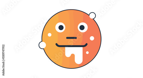 Expressive orange orb character with drooling mouth and bubbles on white background simple cartoon face