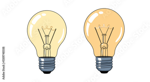 Two incandescent light bulbs glowing with visible filaments demonstrating warm illumination and electrical concepts