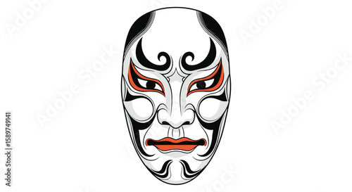 Traditional japanese kabuki theater mask with expressive eyes and painted face