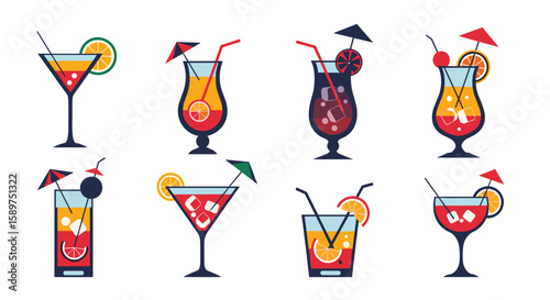 Tropical cocktails collection featuring exotic garnishes and refreshing drinks for summer parties