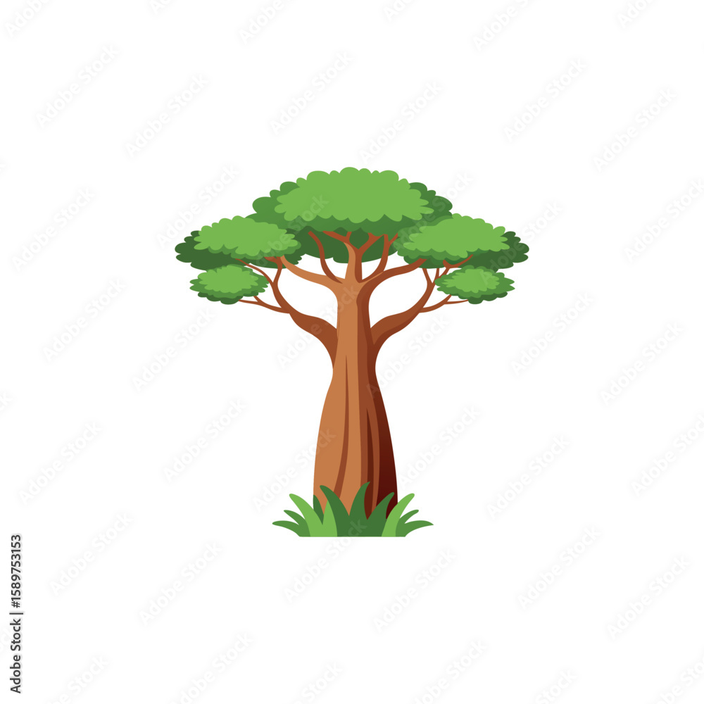 Obraz premium Baobab tree isolated flat vector illustration on white background