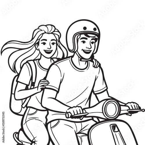 Joyful Ride A couple s love story unfolds on a vibrant Vespa journey embracing youthful silhouette