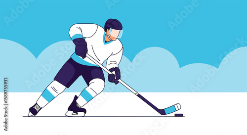 Skilled hockey player skillfully maneuvers the puck on the ice during a competitive winter sporting event showcasing athletic prowess and team spirit