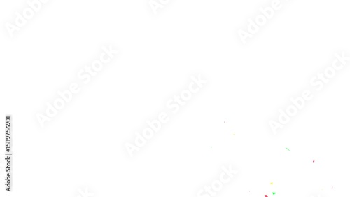 Colorful fireworks confetti explodes on white background, animation of the explosion and fall of confetti in 4k video. confetti bomb effect from the inside glitter background with gold slowly falling
