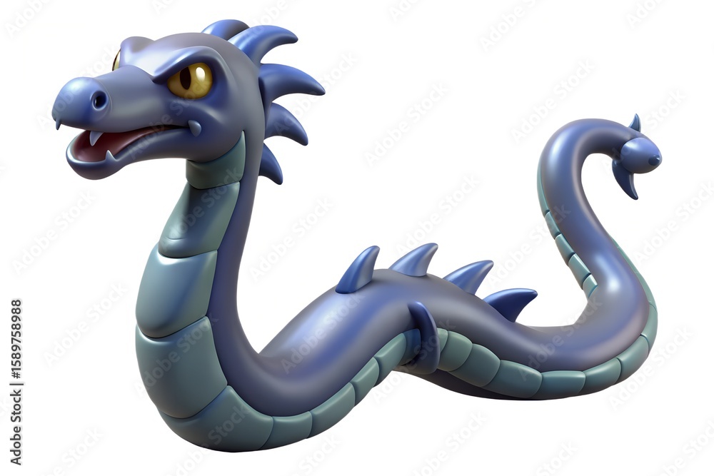 Fototapeta premium Stylized blue dragon with yellow eyes and spiky fins