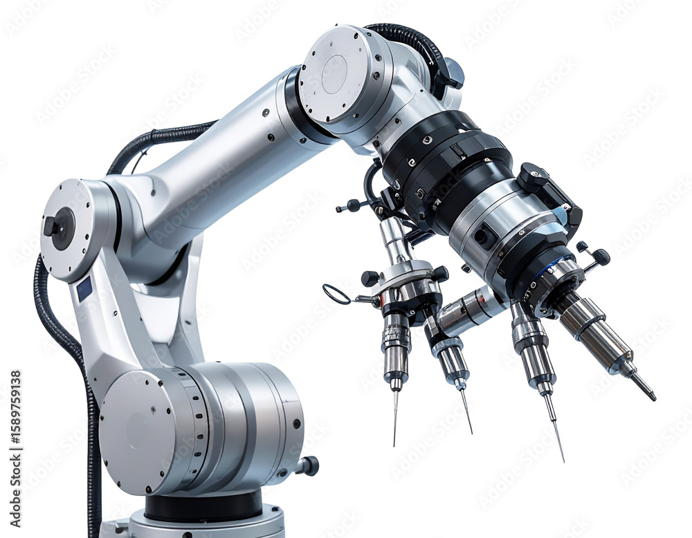 Advanced Surgical Robotic Arm in Action on Transparent Background Advanced Surgical Robotic Arm in Action on Transparent Background