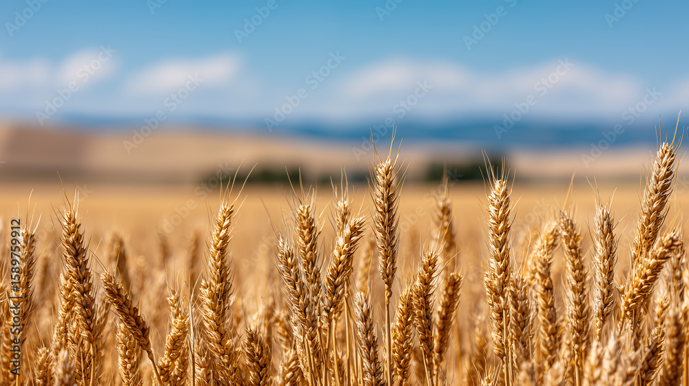 Golden Wheat Field Under Blue Sky, Ready for Harvest Golden Wheat Field Under Blue Sky, Ready for Harvest