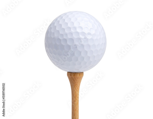 Golf Ball Balanced on Tee, Side Angle with Natural Shadows Removed, PNG File.