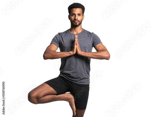 Yoga Man in Tree Pose PNG – Balance and Focus in Minimalist Isolated Design