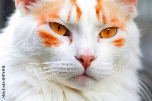 White and Red cat with orange eyes close up