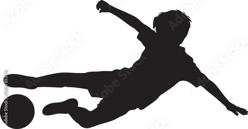 Silhouette Illustration of a Young Soccer Player Executing a Bicycle Kick on a Transparent Background