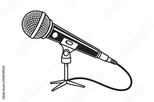 Black and White Microphone on Tripod Stand monochrome