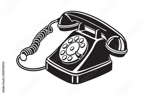 Black Rotary Phone Illustration Vintage Telephone Design