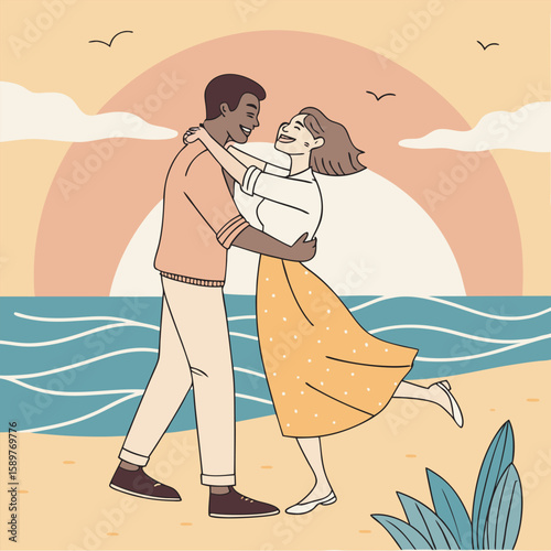 Couple in the sea beach beautiful vector free online design.