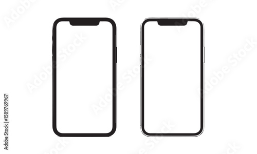 Two smartphones, black and white, are positioned side-by-side against a pure white background.