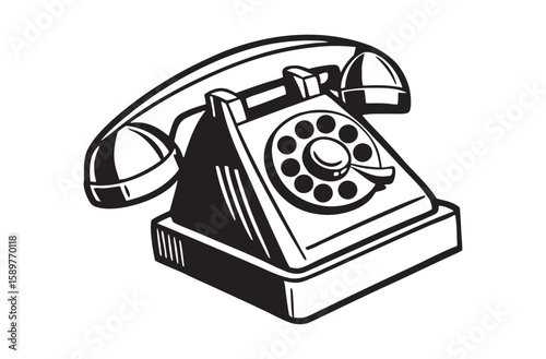 Vintage Rotary Phone Black and White Illustration telephone