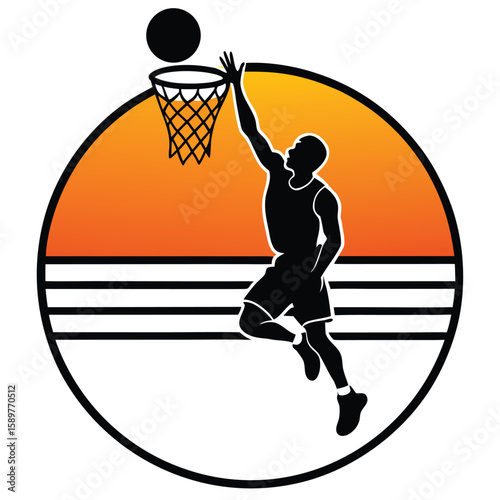 Dynamic sports illustration: basketball player silhouettes in game action