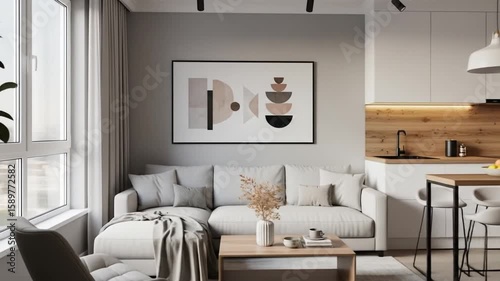 Sophisticated open concept apartment design showcasing a contemporary living space with natural