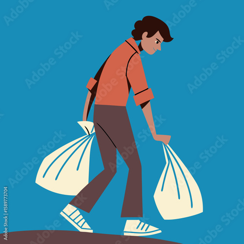 The guy with the dark hair comes with big bags