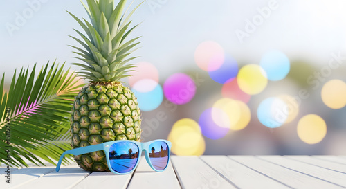 Fresh Pineapple and Sunglasses Shine in a Radiant Summer Setting