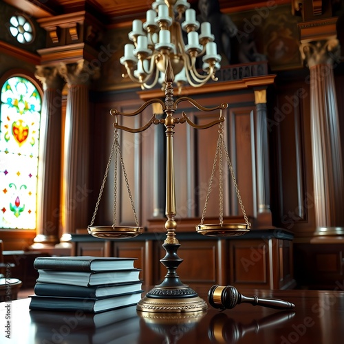 Luxury Courtroom with Stained Glass and Legal Instruments-AI Generated