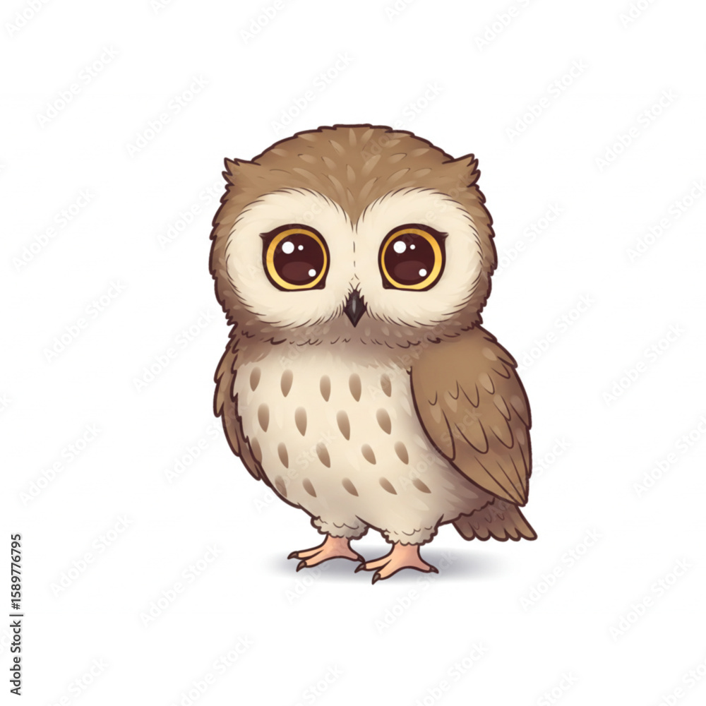 Obraz premium Charming cartoon owl graphic features big eyes and soft brown colors, perfect for educational projects and delightful children's books.