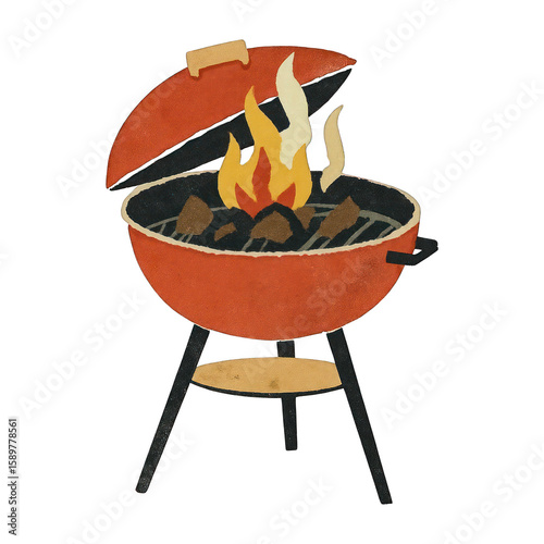 PNG Retro barbecue grill illustration.