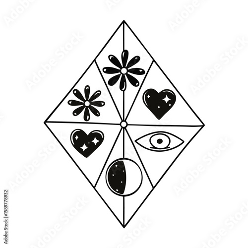 A monochrome illustration of playing cards and poker chips for a game of chance and luck