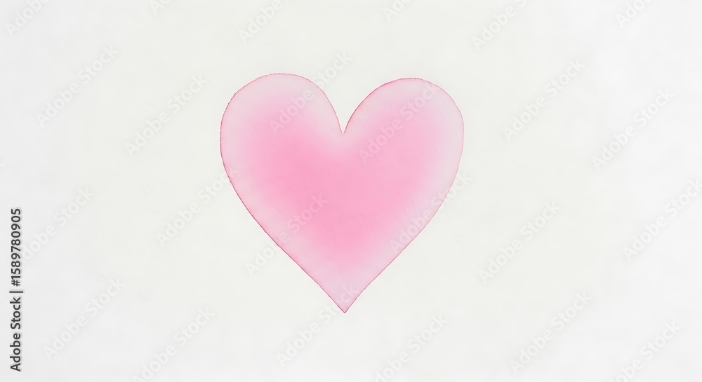 Fototapeta premium Soft Pink Watercolor Heart Shape on White Background: Minimalist Valentine's Day Design