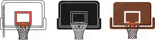 Three basketball hoops showcase different styles, from classic white to sleek black and warm brown, perfect for sports enthusiasts and design projects, offering a versatile visual.
