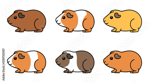 Vector Six adorable cartoon guinea pigs in different colors and patterns