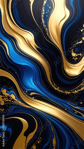 Abstract swirling patterns of deep blue and gold