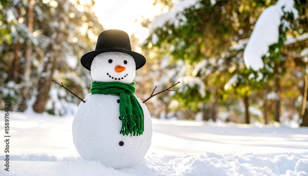 Fototapeta premium Snowman in snowy forest (2)