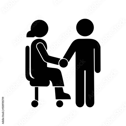 Person holding hand of disabled individual in caring mood, support and inclusivity against neutral background