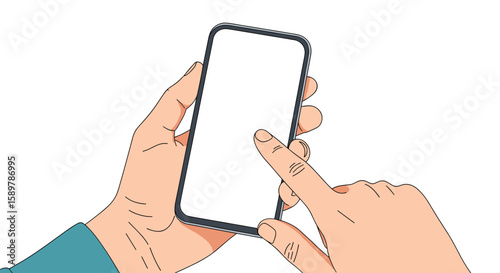 Close up of hands holding a smartphone interacting with a blank screen for digital content creation