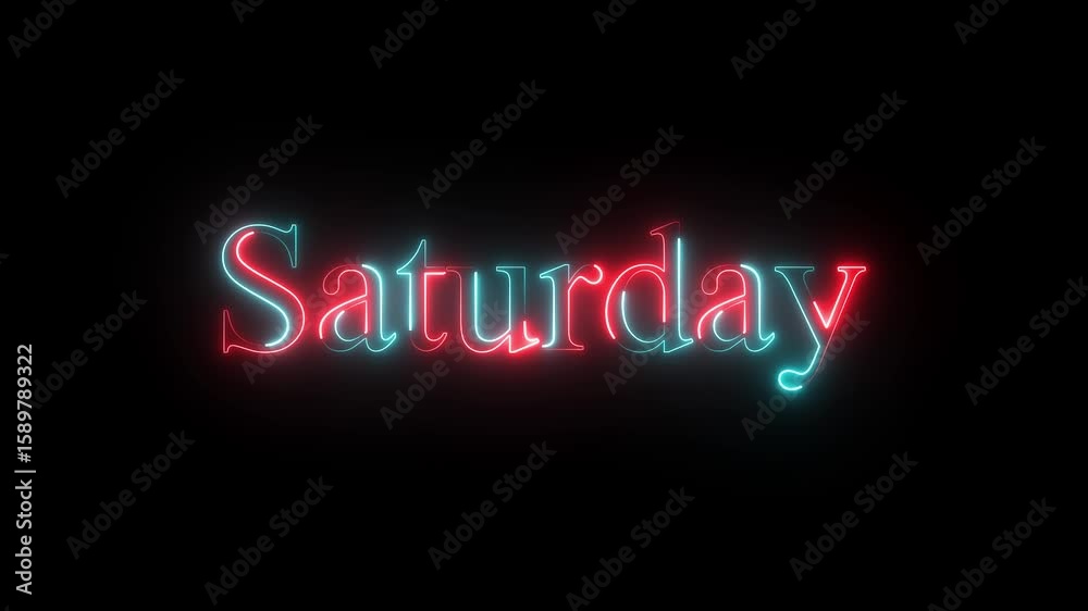 Glowing neon Saturday text icon animation and black background .4k video animation .