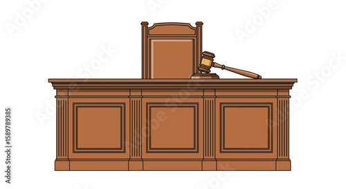 Judicial bench gavel wooden courtroom legal justice system authority