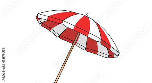Red and white striped beach umbrella providing shade on sunny day for outdoor activities