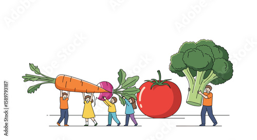 Teamwork and healthy eating celebration of fruits and vegetables with diverse community members