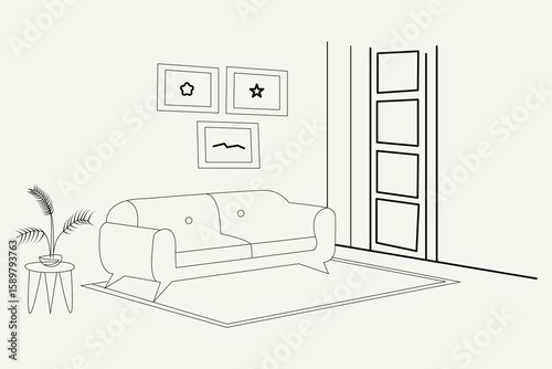 Line Drawing Modern Living Room Sofa Room Decor line art