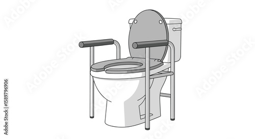 Adjustable height commode chair with padded arms and easy clean surface for enhanced bathroom safety and comfort