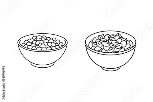 Two bowls of beans and coffee beans food ingredients