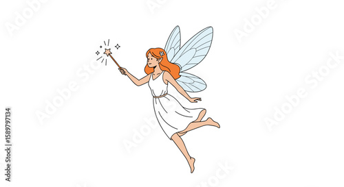 Enchanting fairy with sparkly wand and delicate wings fluttering gracefully through the air