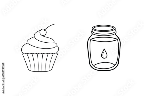 Cupcake and jar with liquid cherry frosting