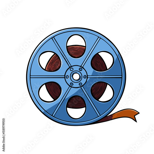 Film Reel Cartoon Illustration Blue Retro Movie Media Entertainment Equipment Vector Art