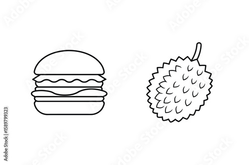 Burger and spiky fruit hamburger patty