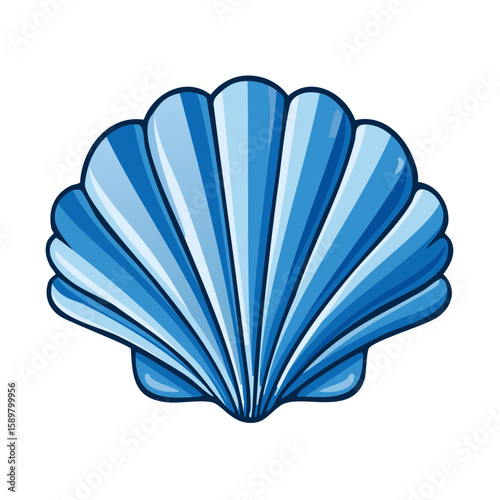 Decorative Blue Seashell Cartoon Style Vector Graphic Isolated on White Background, Summer Decoration Element, Seashells Collection