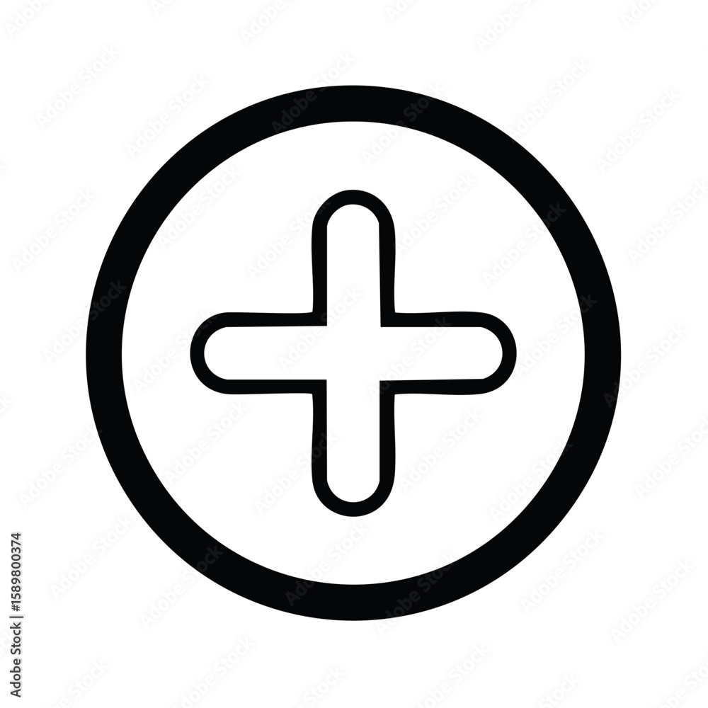 Plus Sign in Circle Medical Symbol Black and White Line Art Plus Sign in Circle Medical Symbol Black and White Line Art